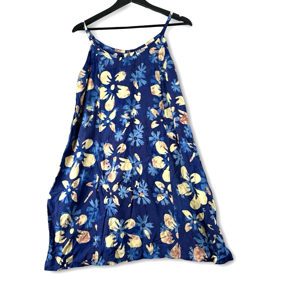 Go Fish Womens Hawaiian Floral Flower Sleeveless Dress Sz L Large